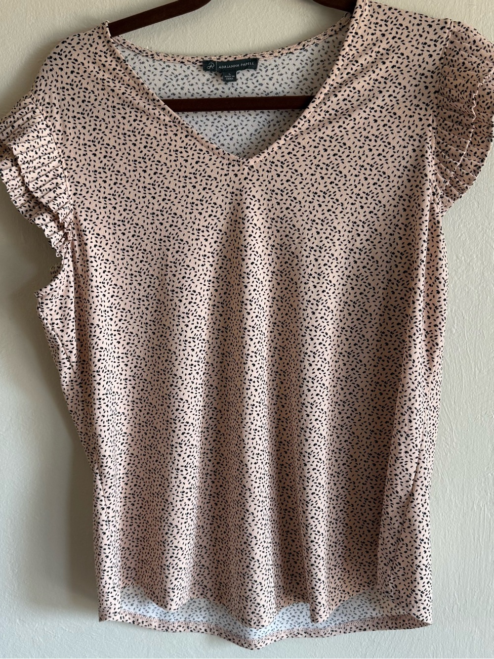Adrianna Papell Blush Black Polka Dot Flutter Sleeve Blouse Size L